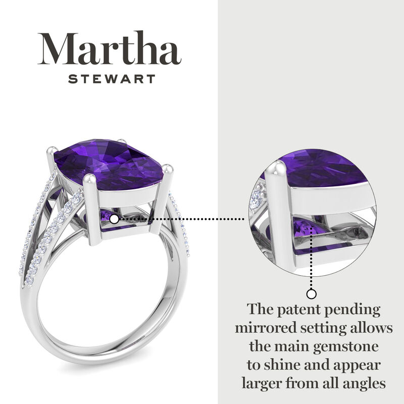 Martha Stewart 10 1/4ctw. Cushion Cut Amethyst & Lab Grown Diamond Ring In Sterling Silver image number null