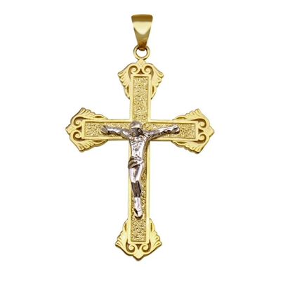 Crucifix Pendant (No Chain) in 10k Two-Tone Gold