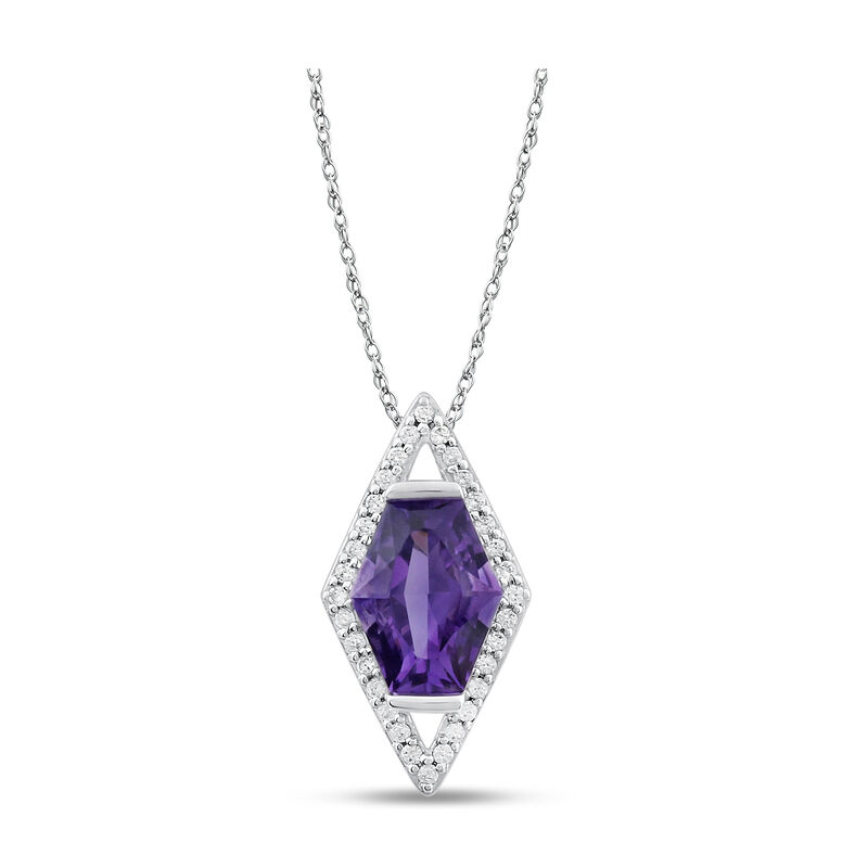 Amethyst & Created White Sapphire Kite Pendant in Sterling Silver image number null