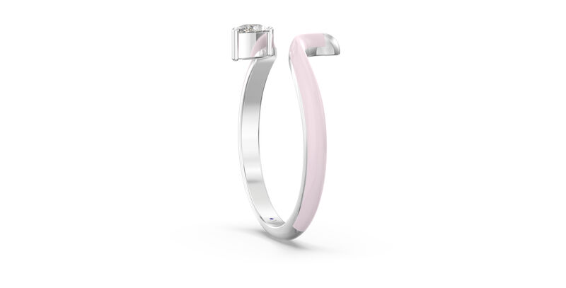 Pear-Shaped Lab Grown Diamond Pink Ceramic Open Style Ring in Sterling Silver image number null