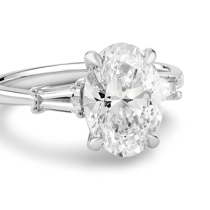 Oval Lab Grown Diamond 3 1/2ctw. Three Stone Engagement Ring in 14k White Gold image number null