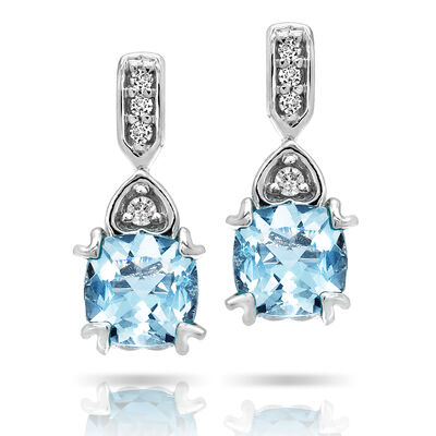 Aquamarine & Diamond Earrings in 10k White Gold 