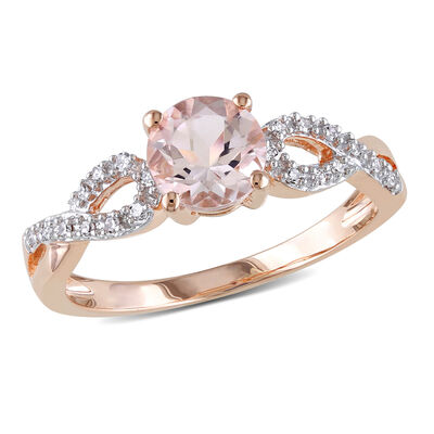 Round Morganite & Diamond Loop Shank Engagement Ring in 10k Rose Gold