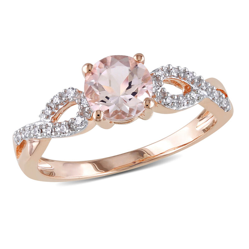 Round Morganite & Diamond Loop Shank Engagement Ring in 10k Rose Gold image number null