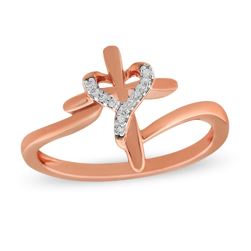 Brilliant-Cut Diamond Cross with Heart Ring in 10k Rose Gold image number null