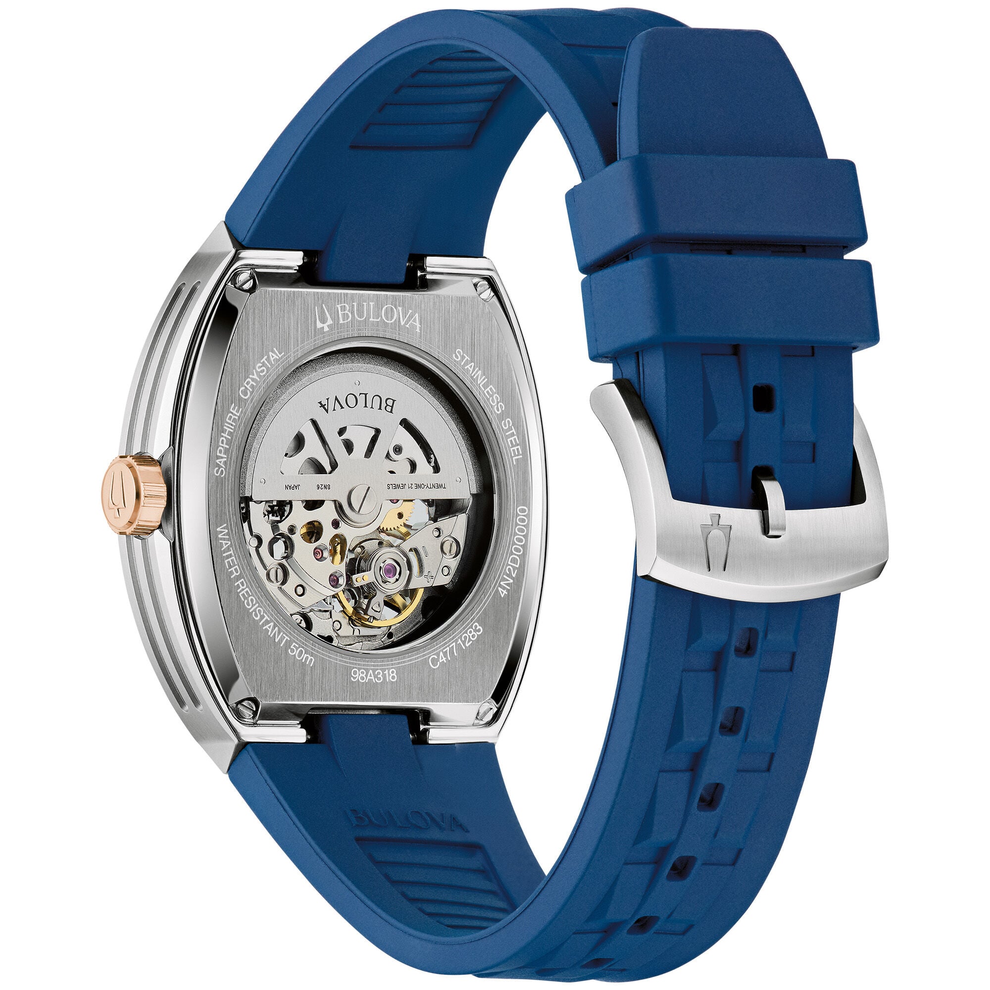 Bulova Men's Maquina Automatic Blue Dial Blue Rubber Strap Watch