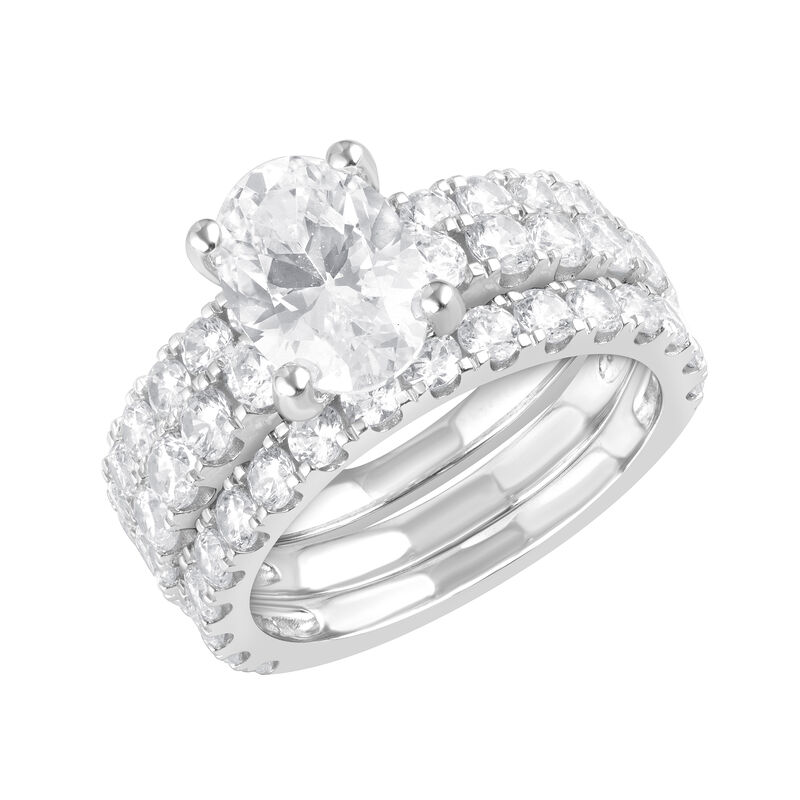 Oval Lab Grown Diamond 5ctw. Three Ring Bridal Set in 14k White Gold image number null