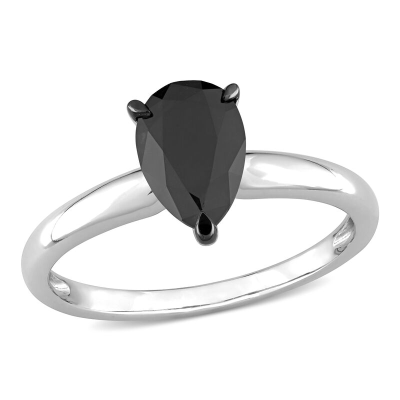  Pear-Shaped 1ctw. Black Diamond Solitaire Engagement Ring in 14k White Gold image number null