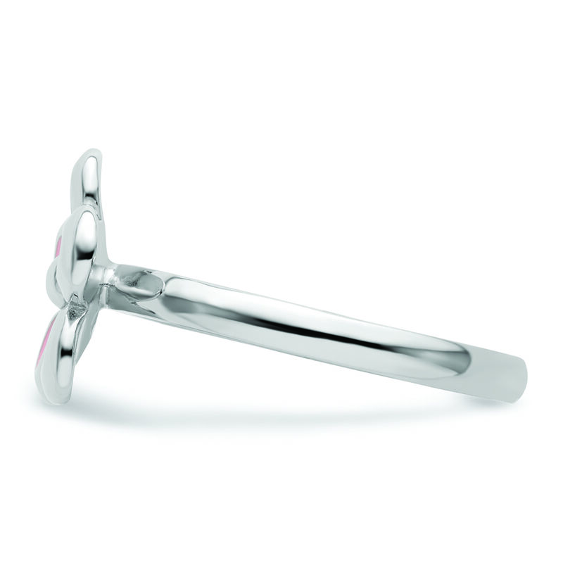 Stackable Pink Enamel Flower Ring in Sterling Silver image number null