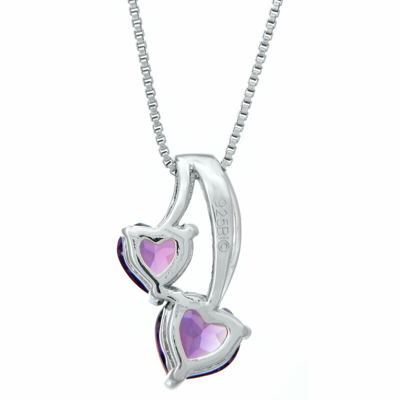 Heart Genuine Amethyst Diamond Sterling Silver Pendant 18" image number null