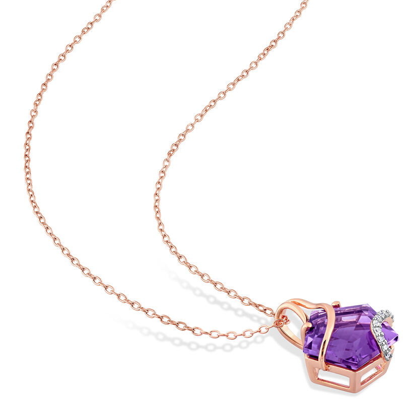 Amethyst & Diamond Wrapped Pendant in Rose Gold Plated Sterling Silver image number null