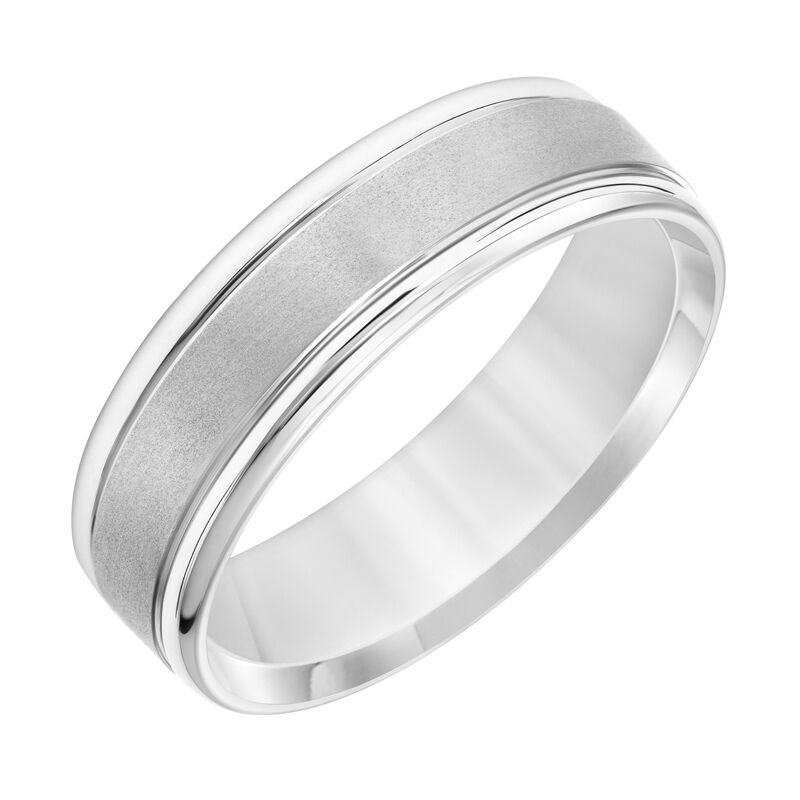 6 MM Men's Band with Brushed Finish and High Polished Edge Detail in 14k White image number null