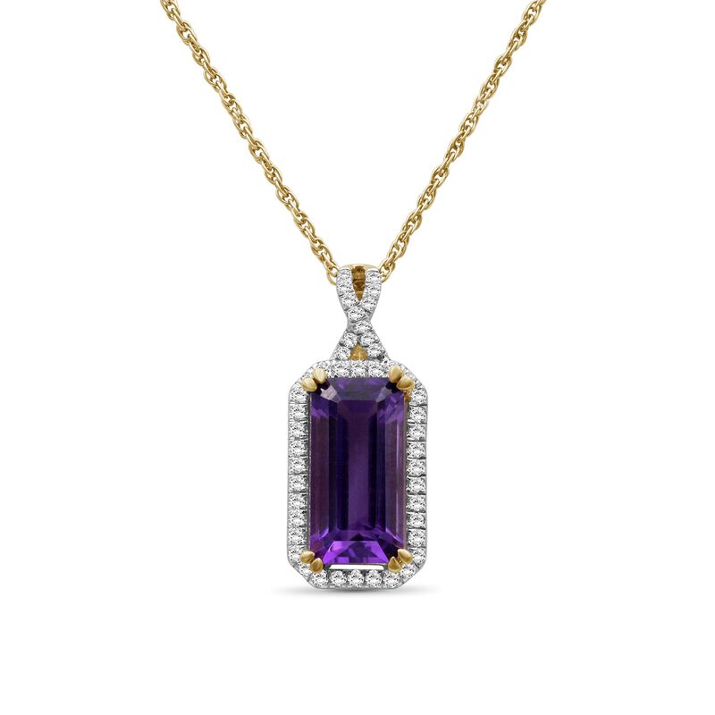 Emerald-Cut Amethyst & Diamond Pendant in 10k Yellow Gold image number null