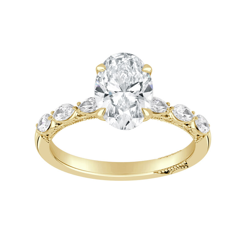 Oval-Cut Lab Grown 2 1/3ctw. Diamond With Horizontal Marquise-Cut Accents Engagement Ring in 14k Yellow Gold image number null