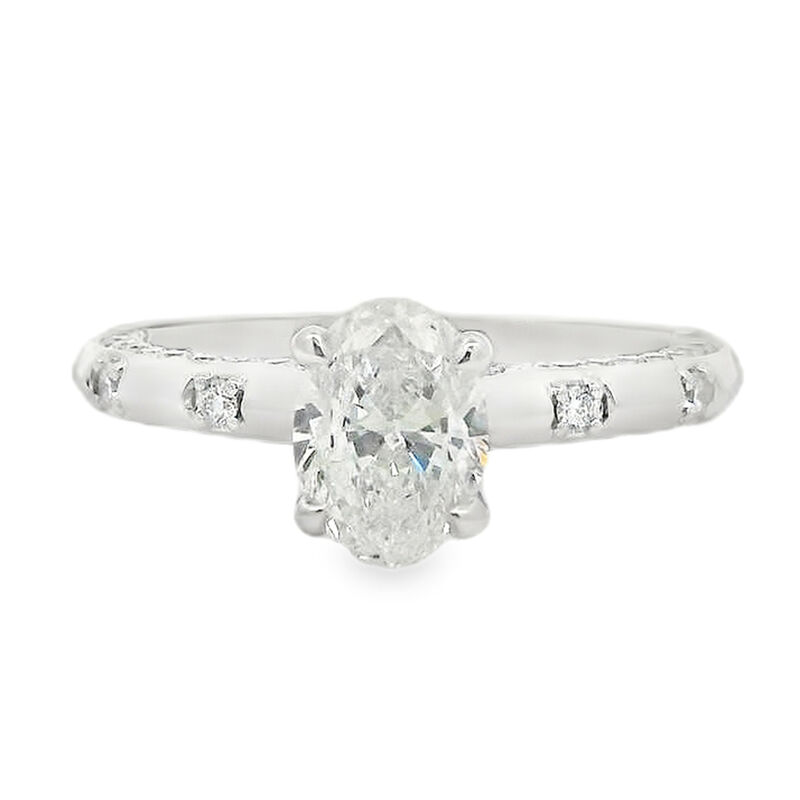 Oval Natural Diamond 1 2/5ctw. Knife Edge Side Accent Engagement Ring in 14k White Gold image number null