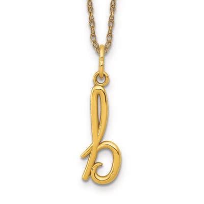 Script B Initial Necklace in 14k Yellow Gold