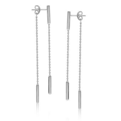 Double Dangle Front-Back Chain Earrings in 14k White Gold