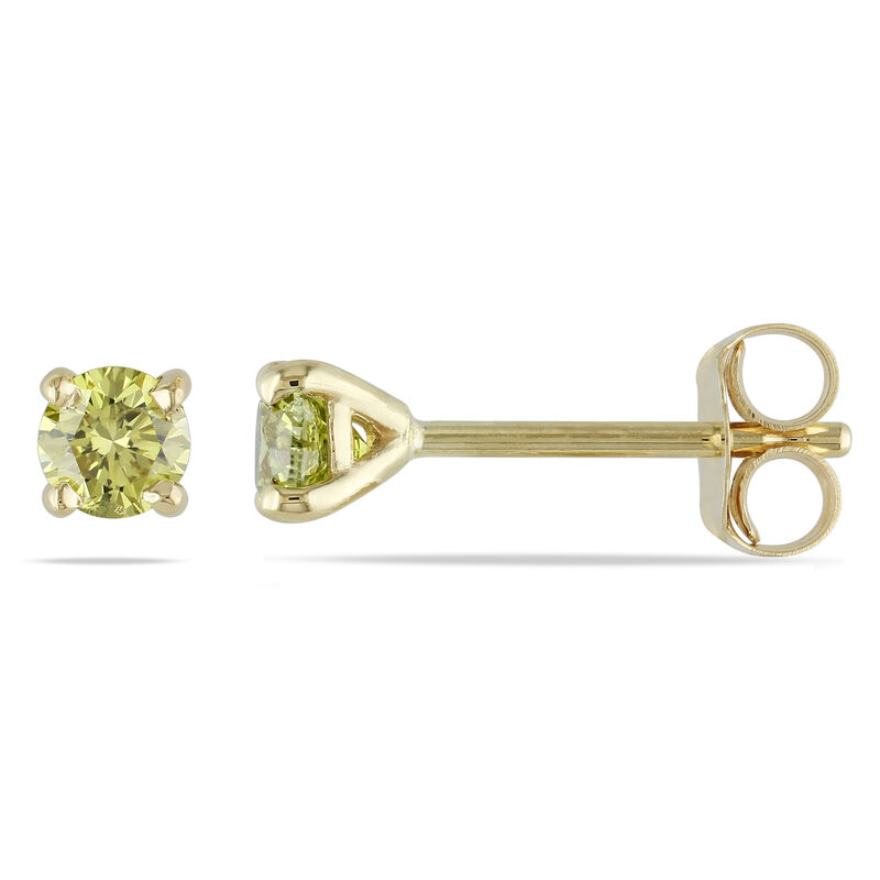Round-Cut 1/3ctw. Yellow Diamond Stud Earrings in 14k Yellow Gold image number null