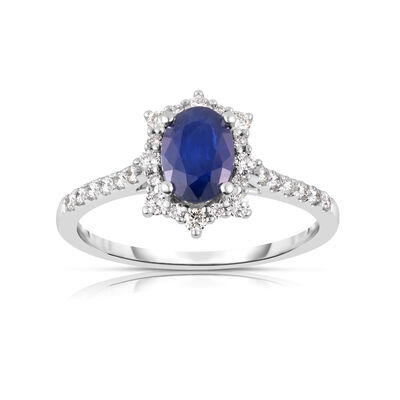 Oval-Cut Sapphire Diamond Royal Collection Ring in 10k White Gold