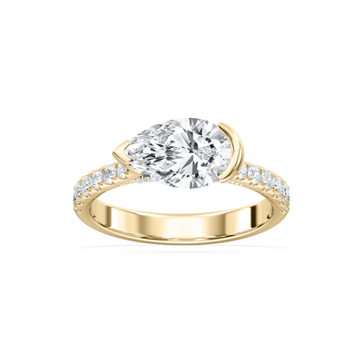 Pear Lab Grown Diamond 2 1/2ctw. East West Half Bezel Engagement Ring in 14k Yellow Gold