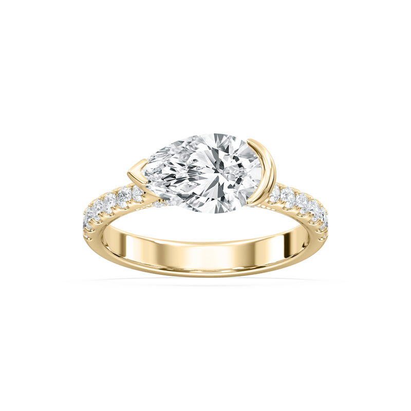 Pear Lab Grown Diamond 2 1/2ctw. East West Half Bezel Engagement Ring in 14k Yellow Gold image number null
