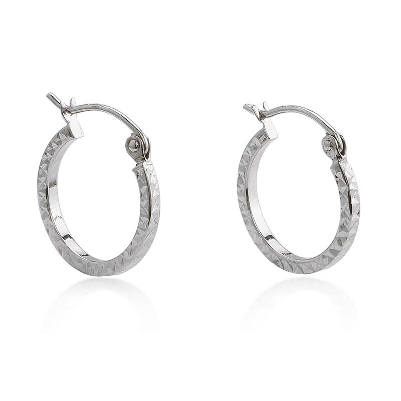 Etched Petite Crisscross White Gold Hoop Earrings image number null
