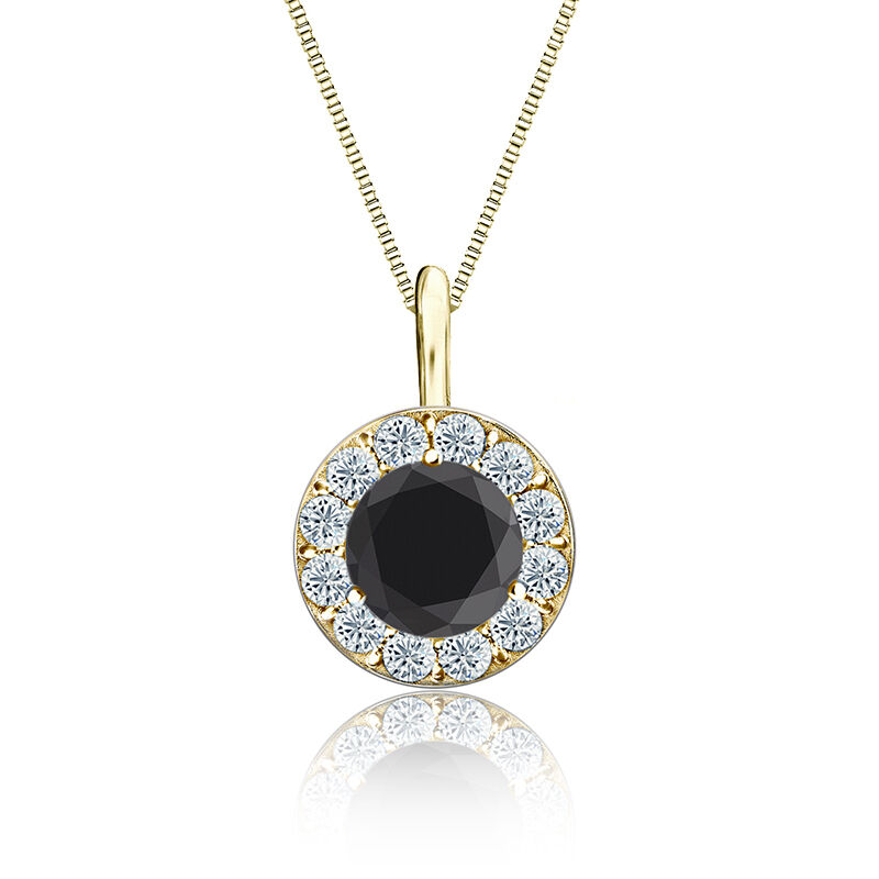 Black & White Diamond Halo Pendant 2ct. in 14k Yellow Gold image number null
