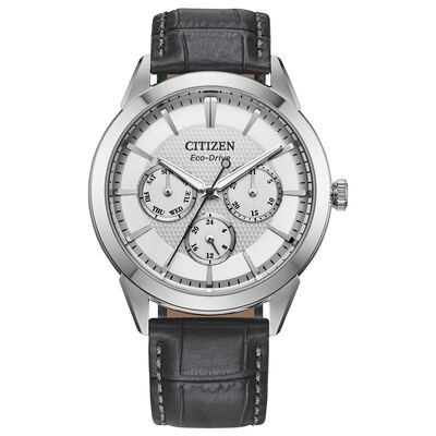 Citizen GTS Classic Multifunction White Dial Black Leather Strap 40mm Watch in Stainless Steel BU2110-01A