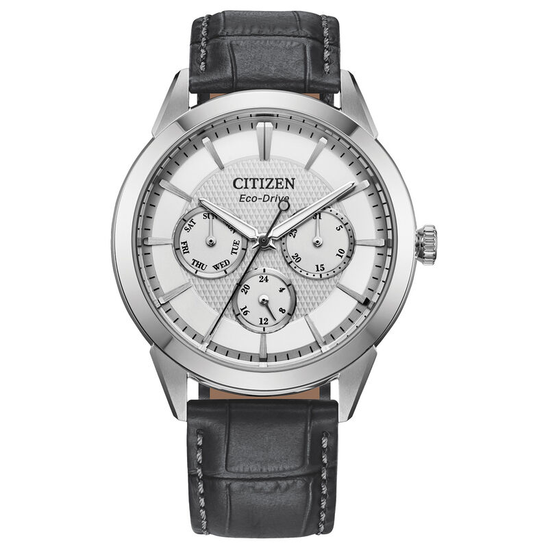 Citizen GTS Classic Multifunction White Dial Black Leather Strap 40mm Watch in Stainless Steel BU2110-01A image number null