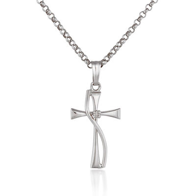 Sterling Silver Twisted Diamond Cross