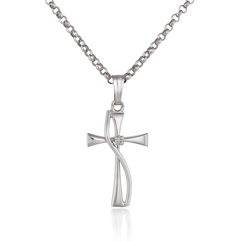 Sterling Silver Twisted Diamond Cross image number null
