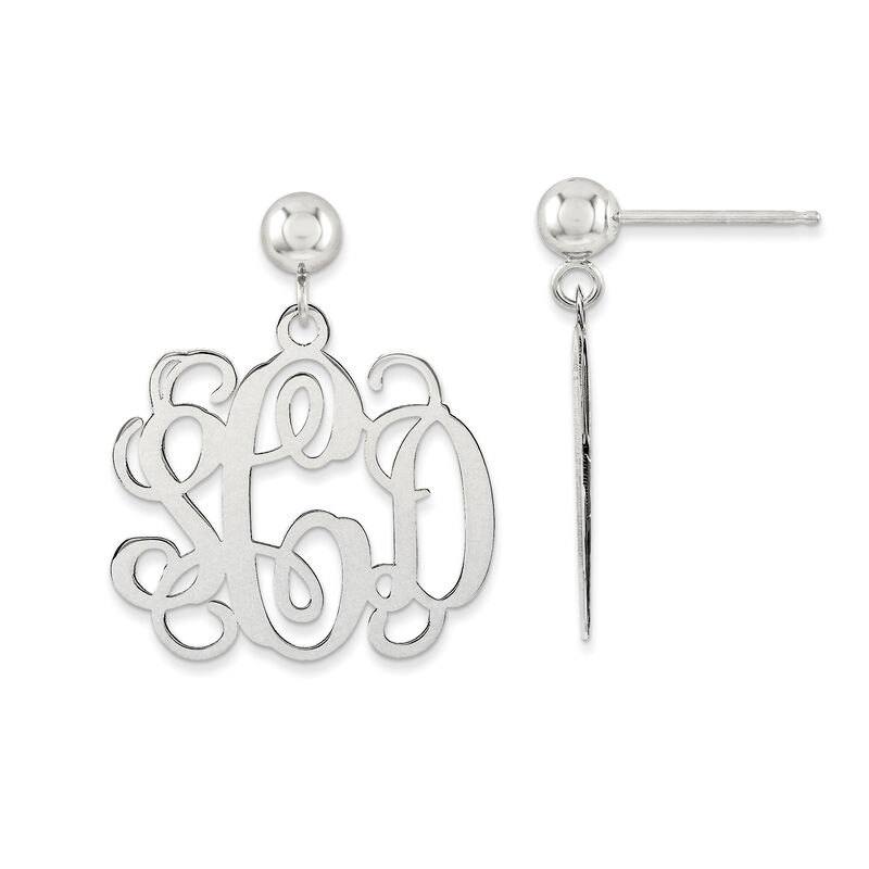 Polished Monogram Post Dangle Earrings in Sterling Silver (up to 3 letters) image number null