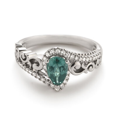 JK Crown Collection Pear-Shaped Created Alexandrite Swirl Ring in 10k White Gold