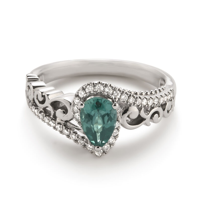 JK Crown Collection Pear-Shaped Created Alexandrite Swirl Ring in 10k White Gold image number null