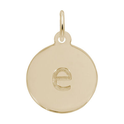 Lower Case Block E Initial Charm in Gold Plated Sterling Silver
