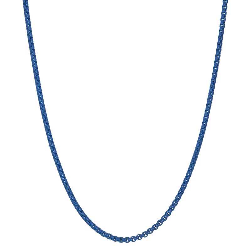 Men's 3mm 24" Round Box Chain Necklace in Blue Plated Stainless Steel image number null