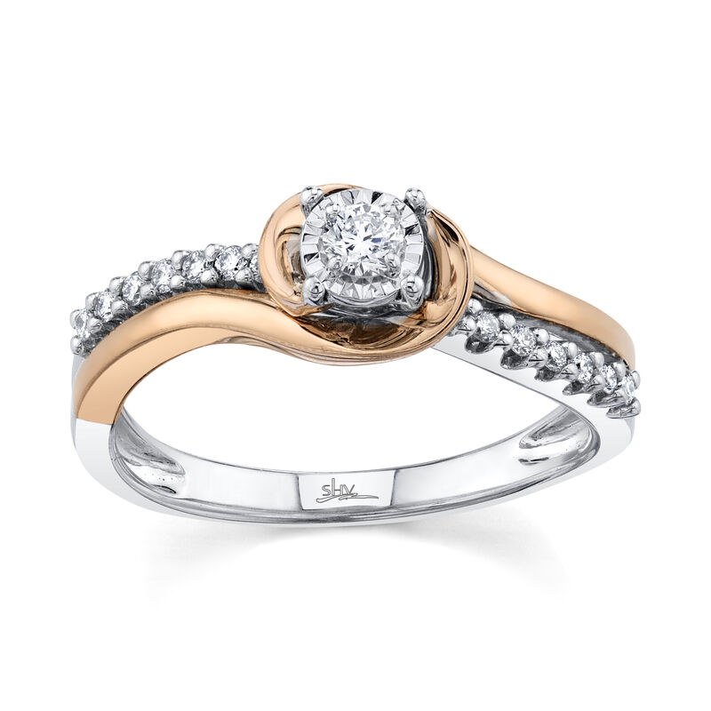 Shy Creation 1/4ctw. Diamond Swirl Engagement Ring in 14k White & Rose Gold image number null