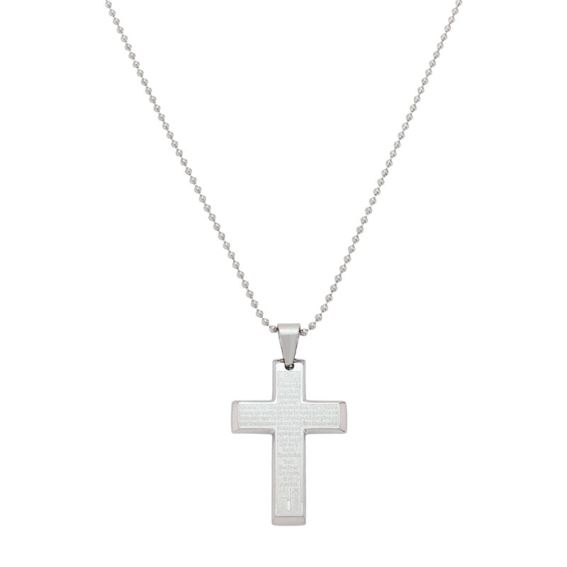 Men's 'Our Father Prayer' Cross Pendant With 24" Chain in Stainless Steel image number null
