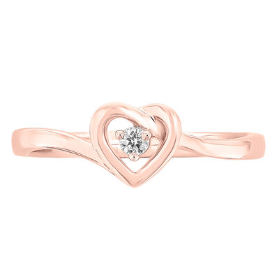 Solitaire Diamond Heart Promise Ring in 10k Rose Gold