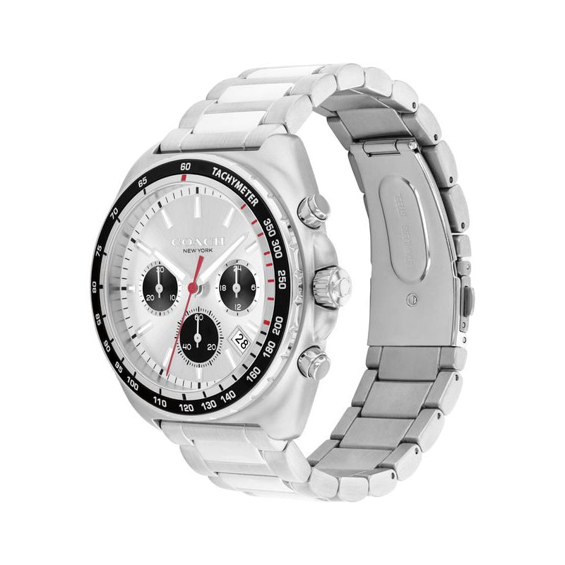 Coach Men's Charter Chrono Silver Dial With Black Tachymetric Bezel  Stainless Steel Bracelet 44mm Watch 14602702 image number null