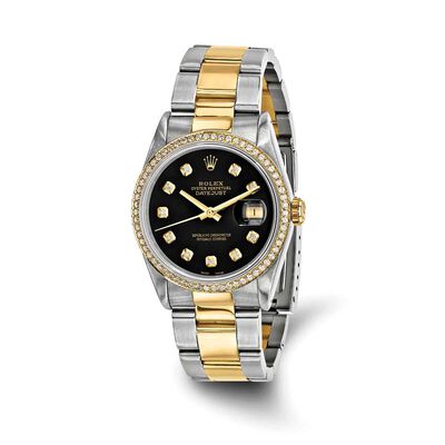 Rolex Men's Pre-Owned Black Diamond 36mm Watch in Stainless Steel & 18k Yellow Gold CRX107