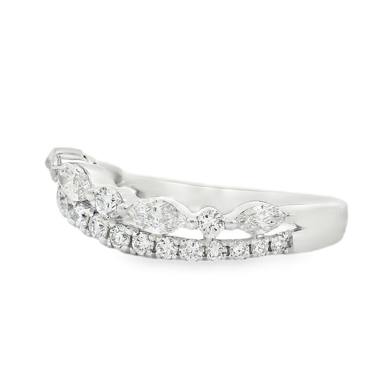 Marquise and Round Diamond Curved Double Row Wedding Ring in 14k White Gold image number null