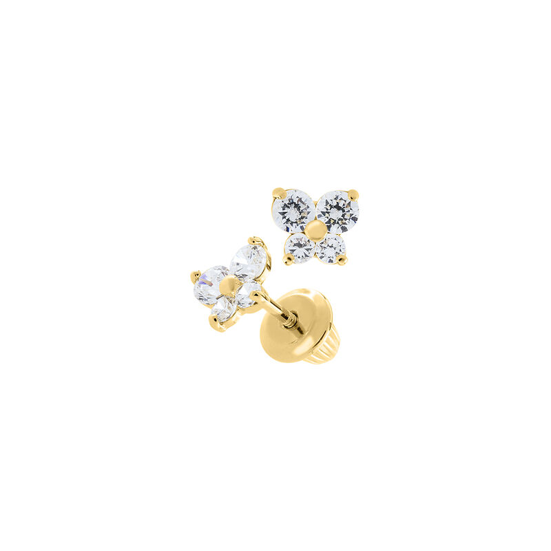 Baby/Children's White Crystal Butterfly Stud Earrings in 14k Yellow Gold image number null