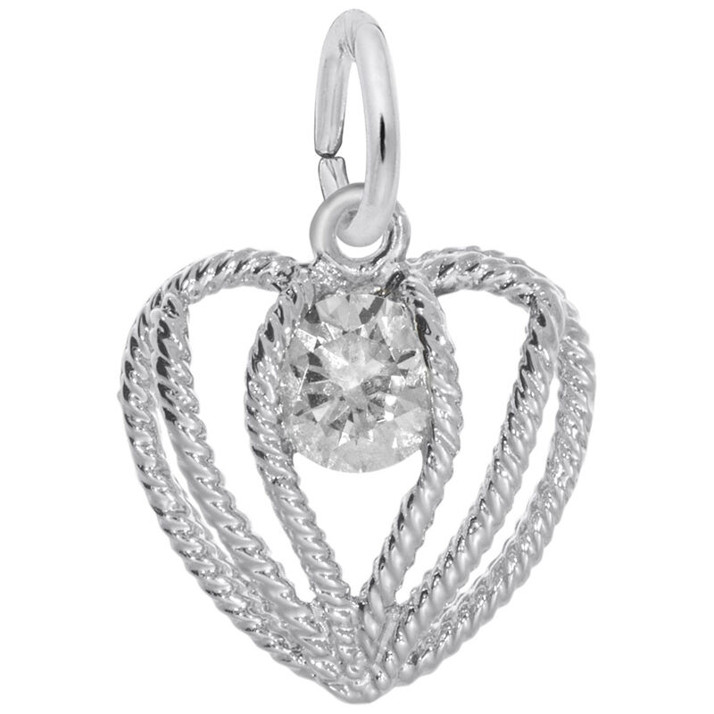 April Birthstone Held in Love Heart Charm in 14k White Gold image number null