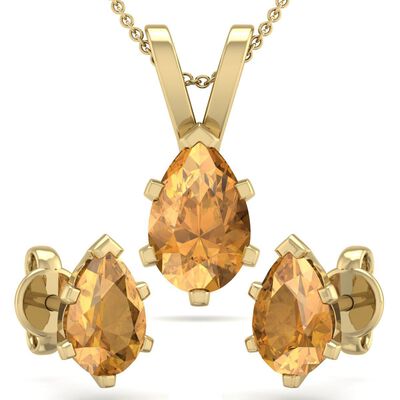 Pear Citrine Necklace & Earring Jewelry Set in 14k Yellow Gold Plated Sterling Silver
