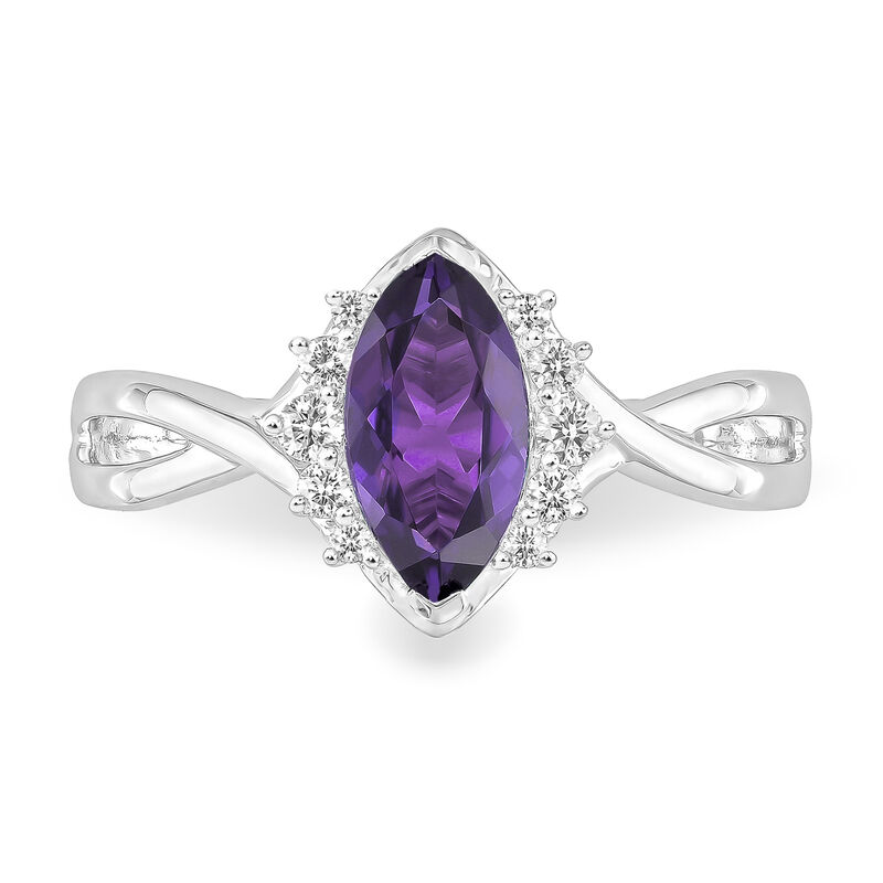 JK Crown Marquise Amethyst & Diamond Ring in 10k White Gold image number null