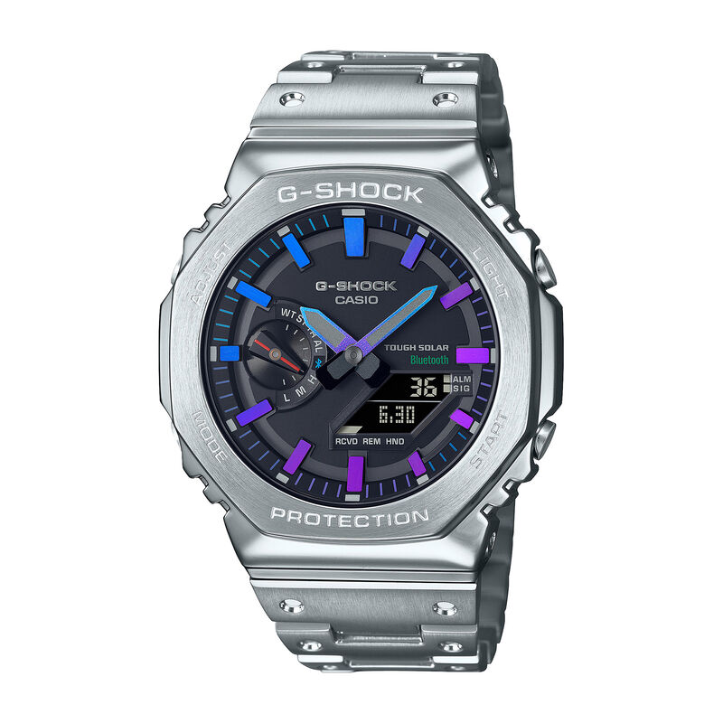 G-Shock Men's Full Metal Black Dial w/Polychromatic Accents Bracelet 45mm Watch in Connected Stainless Steel GMB2100PC-1A image number null
