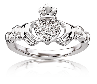 Diamond Irish Claddagh Ring in Sterling Silver