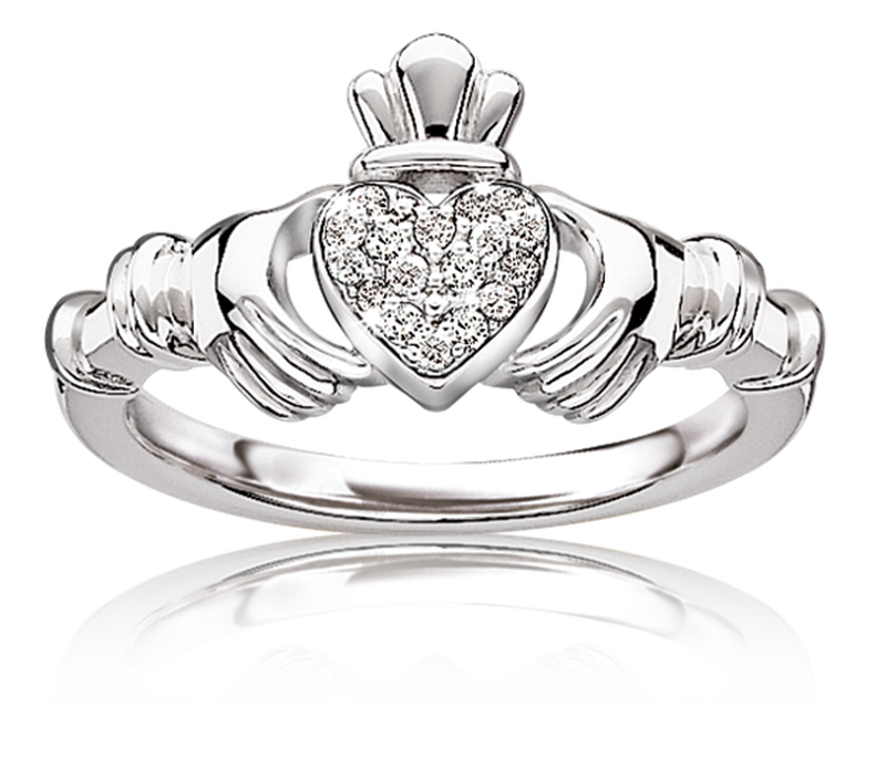 Diamond Irish Claddagh Ring in Sterling Silver image number null