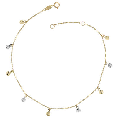 Diamond-Cut Adjustable Anklet with Disc Charm in 10k Yellow & White Gold